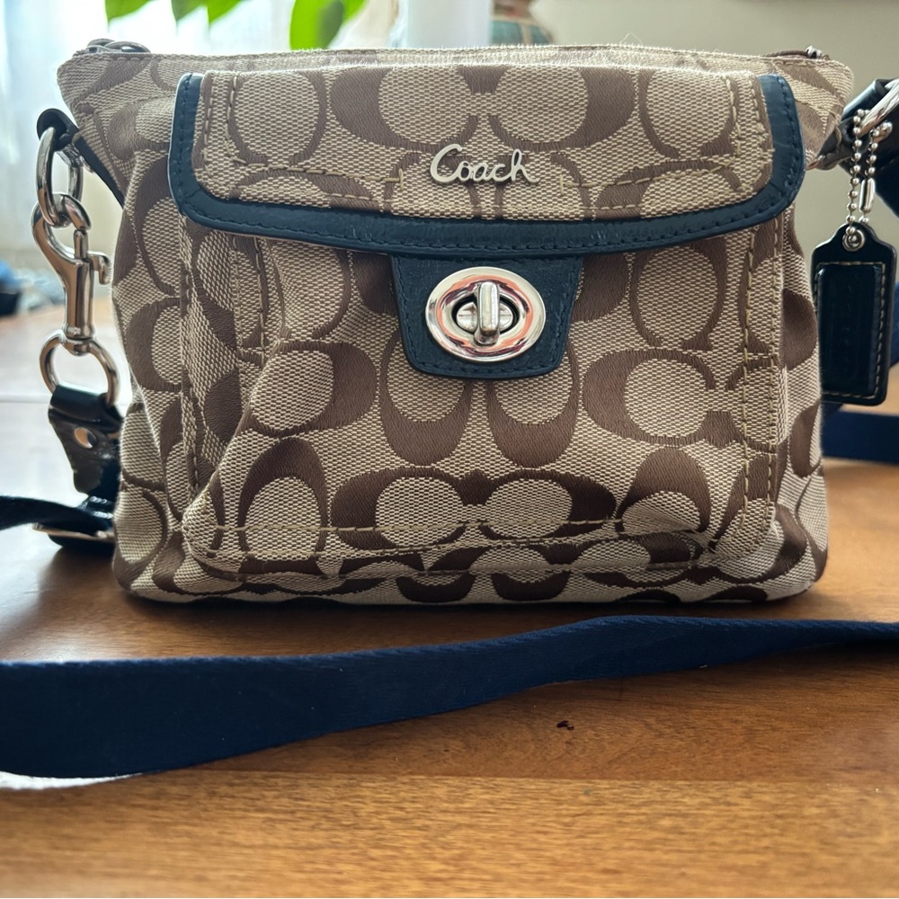 COACH Vintage Signature Turnlock Swingpack Crossbody Canvas Bag, Removable Strap